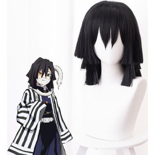 Anime Demon Slayer: Kimetsu no Yaiba Iguro Obanai Cosplay Wigs Black Heat Resistant Synthetic Hair Wig Cosplay Accessories