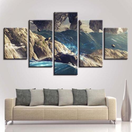 Landscape Sky Cloud Star Mountain River Hot Air Balloon 5 Piece Wall Pictures For Living Room Color Painting Art Home Decor