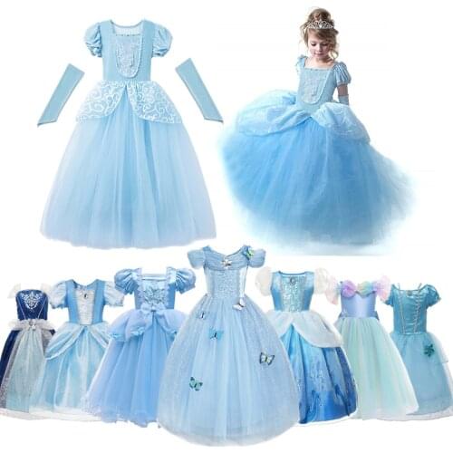 Disney Cinderella Dress for Girls Halloween Party Cosplay Costume Kids Princess Dress Up Christmas Fancy Children Clothing 2-10T