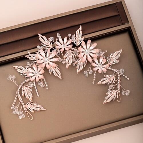 New Bridal Headbands Rose Gold Color Wedding Hair Accessories Crystal Flower Headpiece Hairbands Women Headdress Hair Jewelry