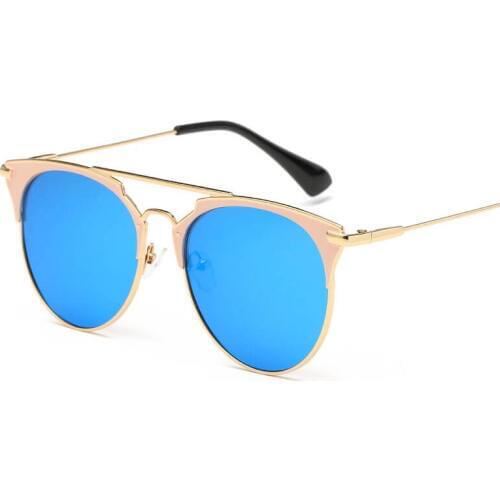 Luxury Brand Designer Gold Oversized Purple Mirrored Sunglasses Cat Eye Sunglass Pink Lunette Ladies Sun Glasses AABT02