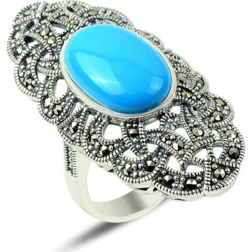 Silverlina Silver Marcasite & Turquoise Gemstone Rings