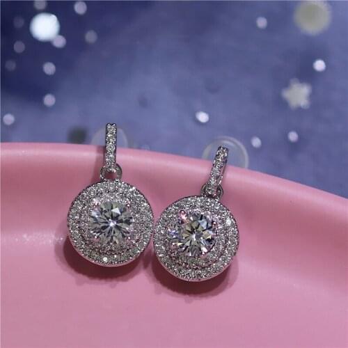 Earrings Fashion Jewelry Classic Luxury Round Cubic Zircon Earrings For Women 2020 Bride s925 Bague Femme
