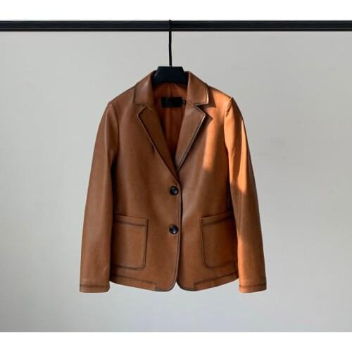 Spring 2021 New Leather Jacket Womens Short Oil Wax Leather Jacket Sheep Leather Motorcycle Suit Jacket Fashion