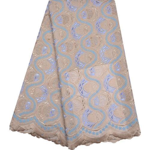 Embroidery Plain Brown Polish Cotton Lace High Quality African Swiss Voile Lace Fabric With Stones Dry Lace Fabric 1181