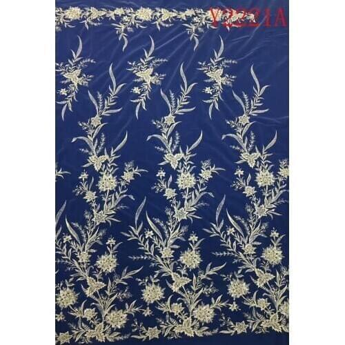 Y2221A Fashion Beaded Embroidery Lace Wedding Dress Fabric Nigerian Textile African Trimming Lace 5Yards/ lot