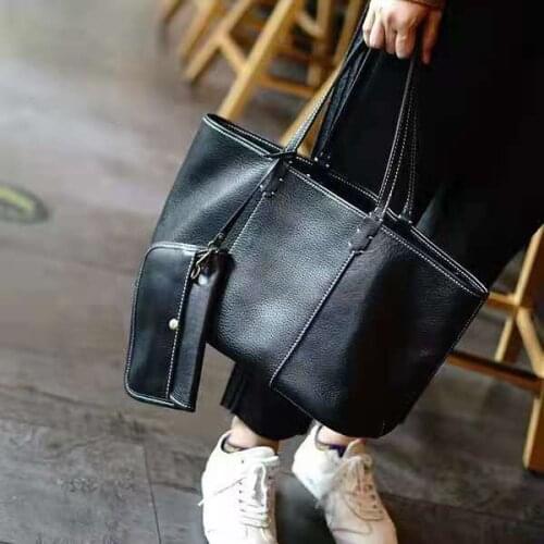 Original Soft Cow Leather Composite Tote Women Single-shoulder Messenger Bag Vintage Classic Handbag