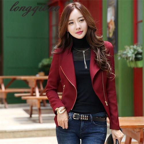 Korean version of the spring and autumn women 's new collar long - sleeved self - cultivation short jacket