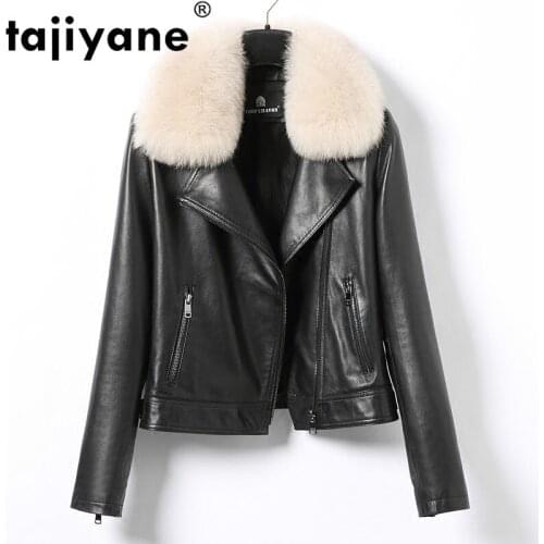 Tajiyane Autumn Winter Womens Leather Jacket Fox Fur Collar Motocycle Sheepskin Coat Female Coats and Jackets CN179Y27 WPY561