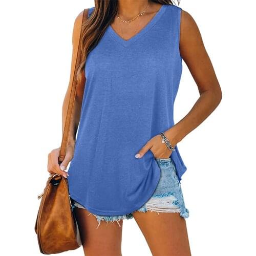 Women Causual Summer Tank Tops Adults Sleeveless Solid Color/Flower/Stripe Print V-neck Pullover