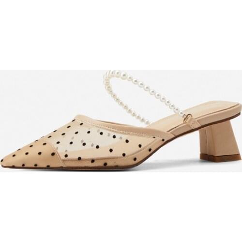 2021 New Sexy Pearl Decoration Pointed Women Mules Summer High Heels Pumps Slingbacks Party Night Club Casual Shoes Woman