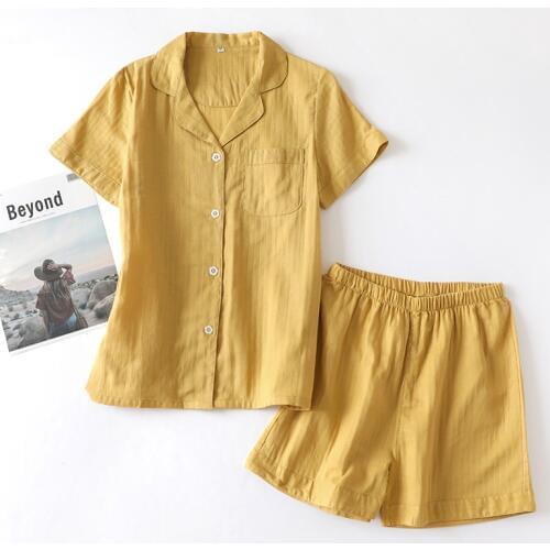 Women Pyjamas 100% Cotton Short Sleeves Ladies Pajamas Sets Shorts 2020 Summer Japanese Simple Solid Sleepwear Homewear Pijamas