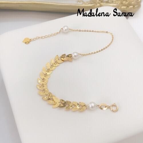 MADALENA SARARA 18k Gold Women Freshwater Pearl Bracelet Korean Style Handmade Natural White Pearl High Quality Chain Bracelet