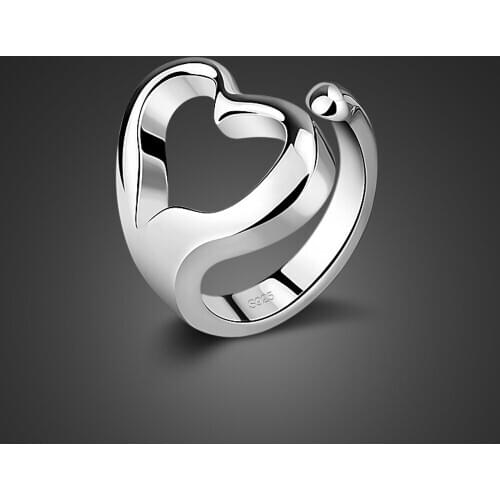 Fashion Classic Brand Ring Woman 100% 925 Sterling Silver Design Adjustable Size Heart Ring Simple Charm Fine Jewelry Gift