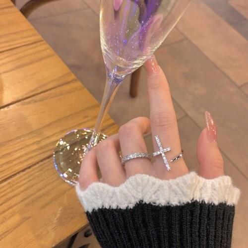 Punk Gothic Cross Ring for Women Crystal Vintage Silver Color Retro Rhinestone Charm Adjustable Rings Finger Jewelry Gifts Open