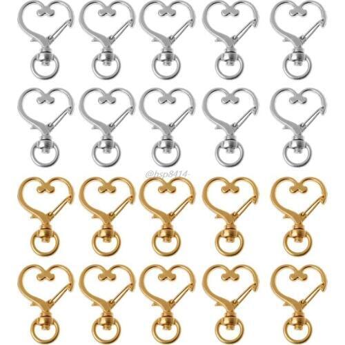 10Pcs Metal Swivel Lobster Clasp Snap Hook Heart Shape Keychain Jewelry Findings
