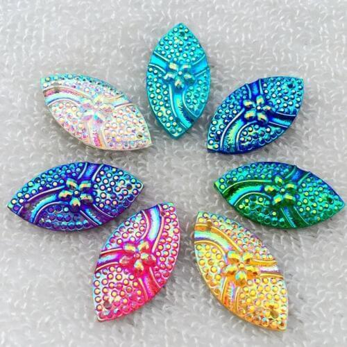 12pcs 15*30mm Mix color Horse eye Crystal Rhinestones Beads Flat back Sewing Buttons Sew On 2 hole -Y41A