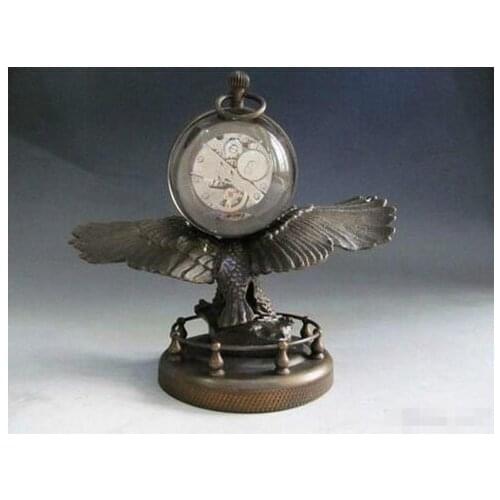 18 cm*/collect Bronze Copper Eagle sculpture mechanical clock table watch Statue