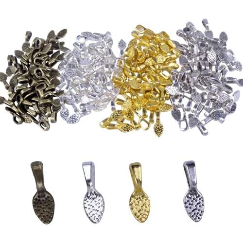 200pcs Mixed Spoon Glue on Bails Flat Pad Bails Pendant Charm Connector Hanger for DIY Necklace Earring Jewelry Making, 4 Colors