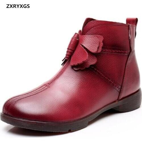 2021 Top Soft Cowhide Spring Autumn Leather Boots Flat Soft Sole Ankle Boots Large Size Winter Boots Fashion Shoes Woman Boots
