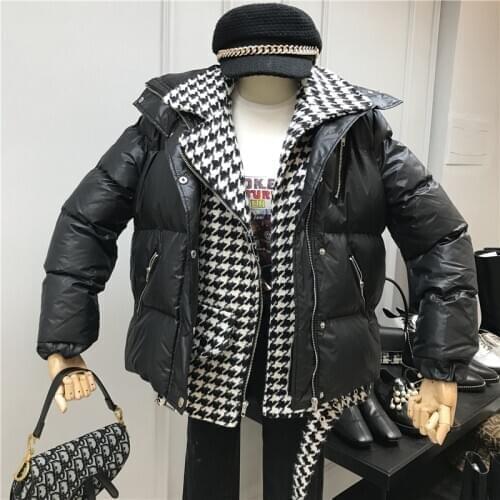 2020 Winter jacket women coat Plaid Splicing Fake Two Pieces Down Cotton Padded Jacket Female Parka Coat Loose Outwear MY278
