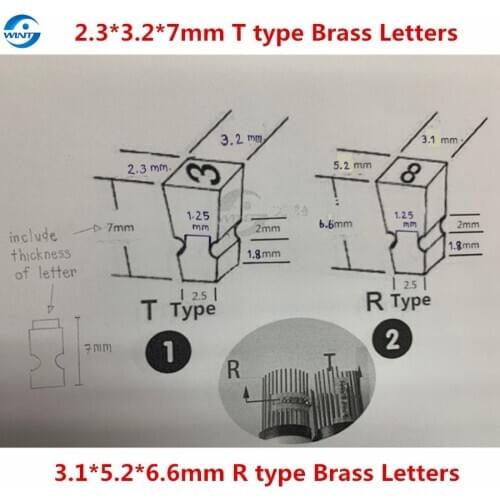 5.2*3.1*6.6mm R Type 3.2*2.3*7mm And 3.2*5.8*7mm T Type Number English Font Brass Letters For Date Coder Hot Stamp Printer