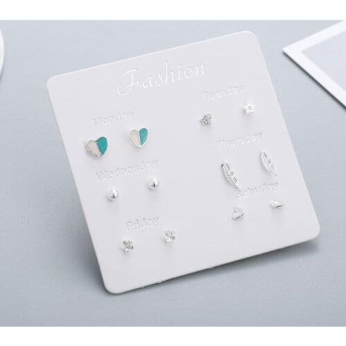 6 Pairs/set Enamel Heart Stud Earrings Set for Women Girl Trendy Cute Lovely Star Leaf Flower Wedding Party Jewery Accessories