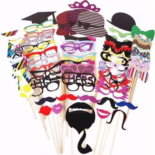 76pcs DIY Photo Booth Props Moustaches/Glasses/Bowtie/Hat Style Wedding Favor Birthday Party Mask Decoration Photo Accessories