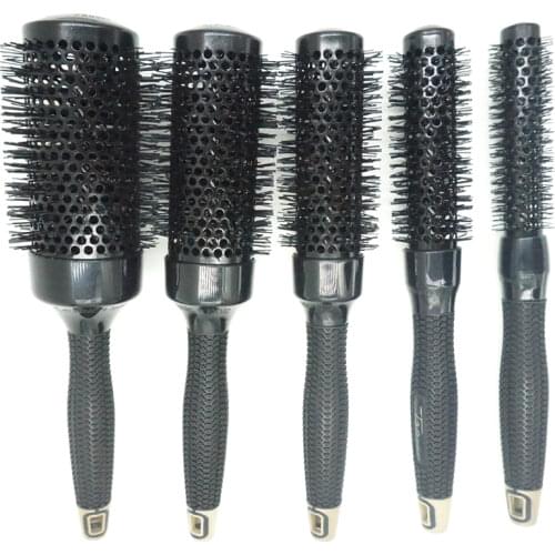 5 Sizes Alunimium Ceramic Hair Round Brush Rubber Handle Hair Blow Dry Brush Antislide Ceramic Hair Curl Brush TP-5 Styling Tool