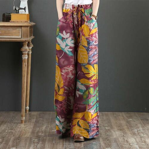 ZANZEA Womens Wide Leg Trousers 2021 Vintage Printed Pants Autumn Elastic Waist Long Pantalon Casual Palazzo Plus Size Turnip 7