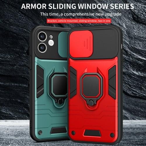 Sliding Window Phone Case For Iphone 12 11 Pro MAx Se2020 Coque Iphones Xr 7 8 Plus Warrior Ring Bracket Fall Prevention Cover