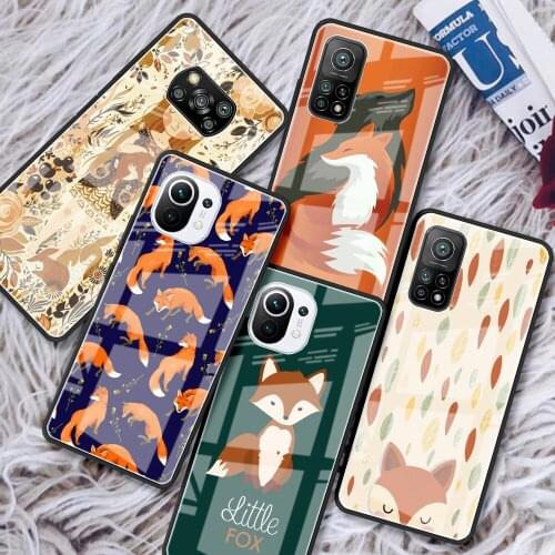 Tempered Glass Case For Xiaomi Mi Poco X3 NFC 10T Pro Note 10 Lite 9T 11 CC9 F3 Luxury Phone Cover Shell Fox Cartoon Animal Capa