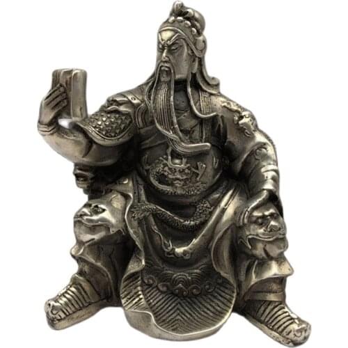 Chinese Old Tibet Silver Carving Guan Gong Reading
