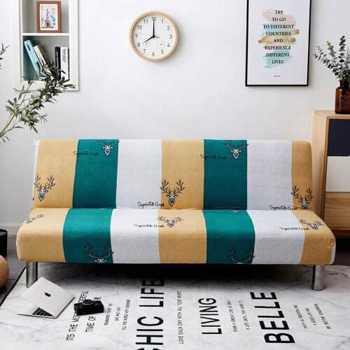 Nordic Deer Head Stripes Green Yellow Stretch Elastic No Armrest Sofa Cover Slip Cover Polyester/Spandex Parlour Living Room