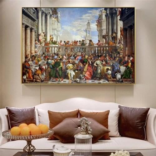 The Wedding At Cana 1563 Famous Wall Art Canvas Painting Reproductions Paolo Veronese Decorative Canvas Art Prints Cuadros Decor