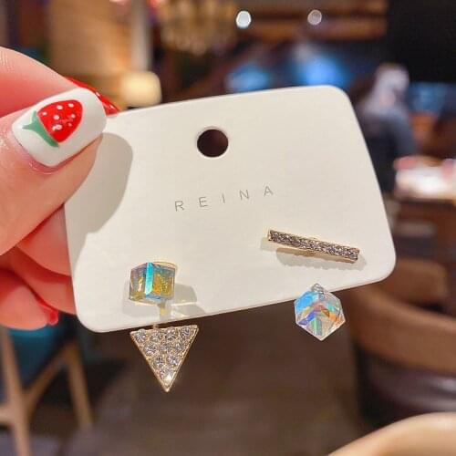 Korean Fashion Jewelry Earrings Statement Earrings Temperament Asymmetric Crystal Colorful Earrings Oorbellen Earrings For Women