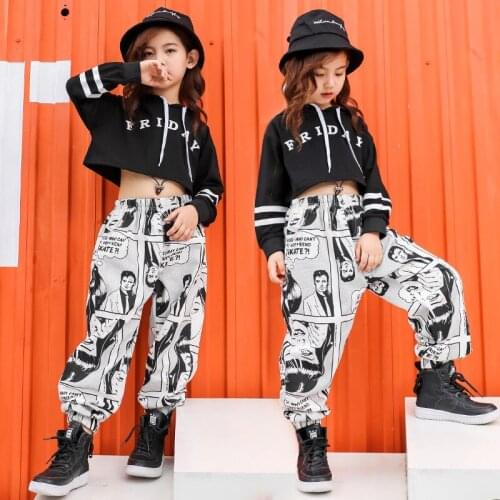 Girls Jazz Modern Ballroom Dancing Costumes Hoodies Fashion Suits Childrens Hip Hop Dance Wear Outfits Stage Performance Suit