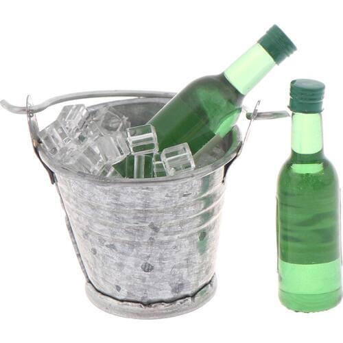Dollhouse Miniature Wine Bottle + Cups + Bucket +Ice Cube Set for Blyth BJD Doll Food Drinks Play Kitchen Furniture Toy