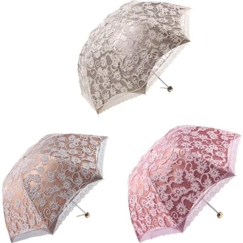 Hot YO-Ladies Lace Parasol Umbrella UV Protection Sun Shade UPF 50+ Lightweight Folding Umbrella Gray