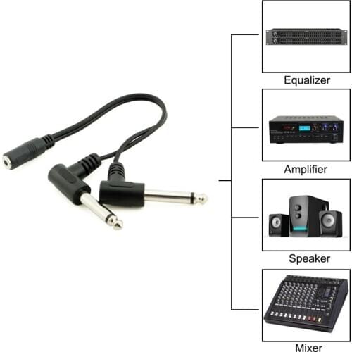 Top Deals 3.5mm Mini 1/8 inch TRS Stereo Female Jack to Dual 1/4 6.35mm Male Plug Mono TS Right Angle Audio Adapter Y Splitter C