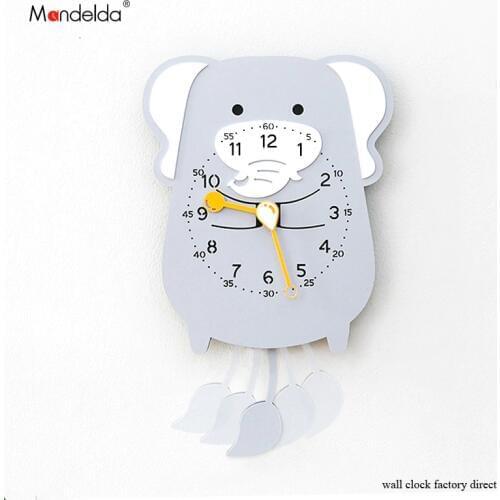 Mandelda 2018 Creative Home Decorative Cute Elephone Wall Clock Mirror Bedroom Silent Watch on Wall Promotion
