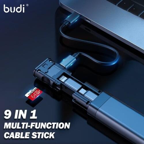 BUDI Multi-function Smart Adapter USB Data Cable Storage Box Multi-Cable 6 Types Cable SIM KIT TF Card Memory Reader StorageCase