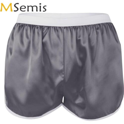 Men Lingerie Solid Casual Lounge Shorts Summer Silk Boxer Briefs Underwear Hombre Trunks Lightweight Shiny Beach Short Underpant