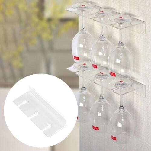 Home Kitchen Wall Mount 3 Slot Acrylic Wine Glass Hanging Rack Cup Holder Shelf