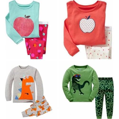 Newest Children Casual Pajamas Clothing Set Boys & Girls Cartoon Sleepwear Suit Kids Long-Sleeved+Pant 2-Piece Cotton Pyjamas