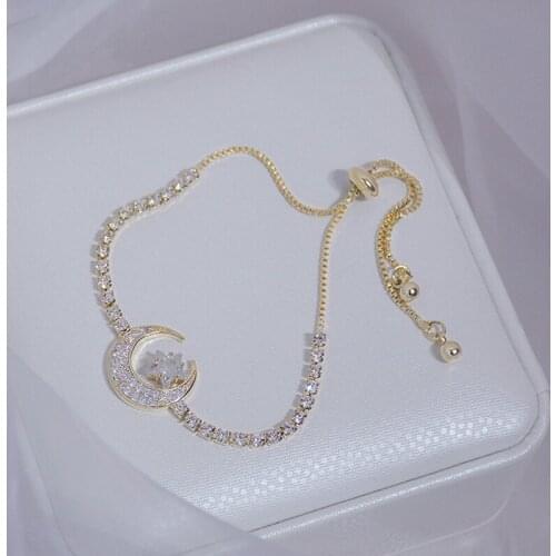 2021 New Arrive Elegant Delicate Zircon Moon Star Bracelet Bling Micro Inlaid Zirconia Feminia Pulseras Bangles Anniversary Gift