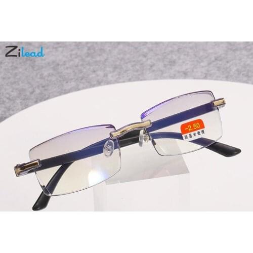 Zilead Diopters -1To -4 Blue Light Blocking Frameless Myopia Glasses Men Male Business Nearsighted Eyeglasses Optical Goggle