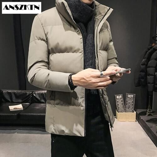 ANSZKTN Autumn/winter lapel brown youth thickened zipper warm casual side sewn pocket hooded winter cotton Warm Coat Causal Park