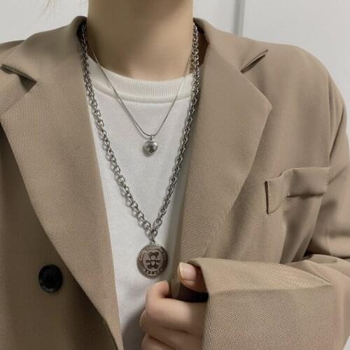 Titanium Steel Cute Bear Letter Necklace for Men and Women Simple Niche Design Model Love Pendant Long Jumper Chain