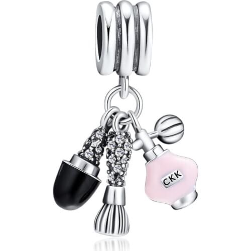 Fits for Pandora Beads Bracelets Necklaces 100% 925 Sterling Silver Ladies' makeup Three-piece Suit Charms Free Shipping